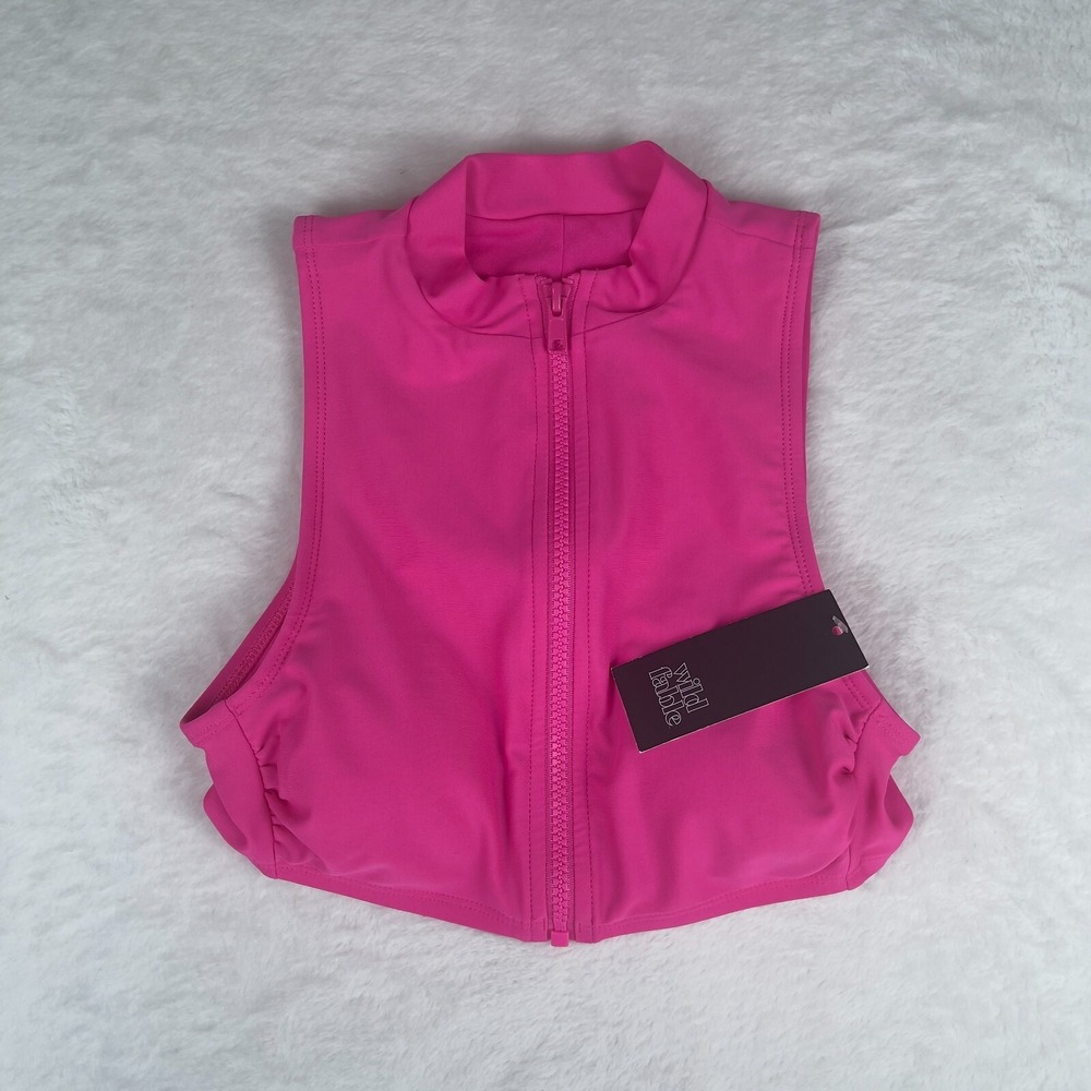 Wild Fable Bikini Top Women's XS Pink Mock Neck Sleeveless Stretch Front Zipper